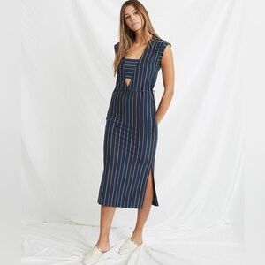 MARINE LAYER Roxanne Midi Dress Navy Rainbow Stripe